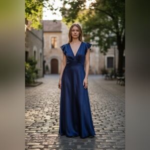 Old Navy Occasion Navy Polka Dot Prom Dress Maxi Formal Gown Tall L NWT